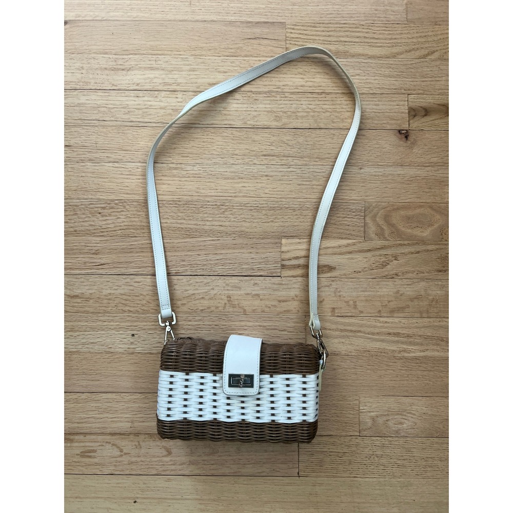 Talbots Wicker Crossbody Bag Women Small Brown White